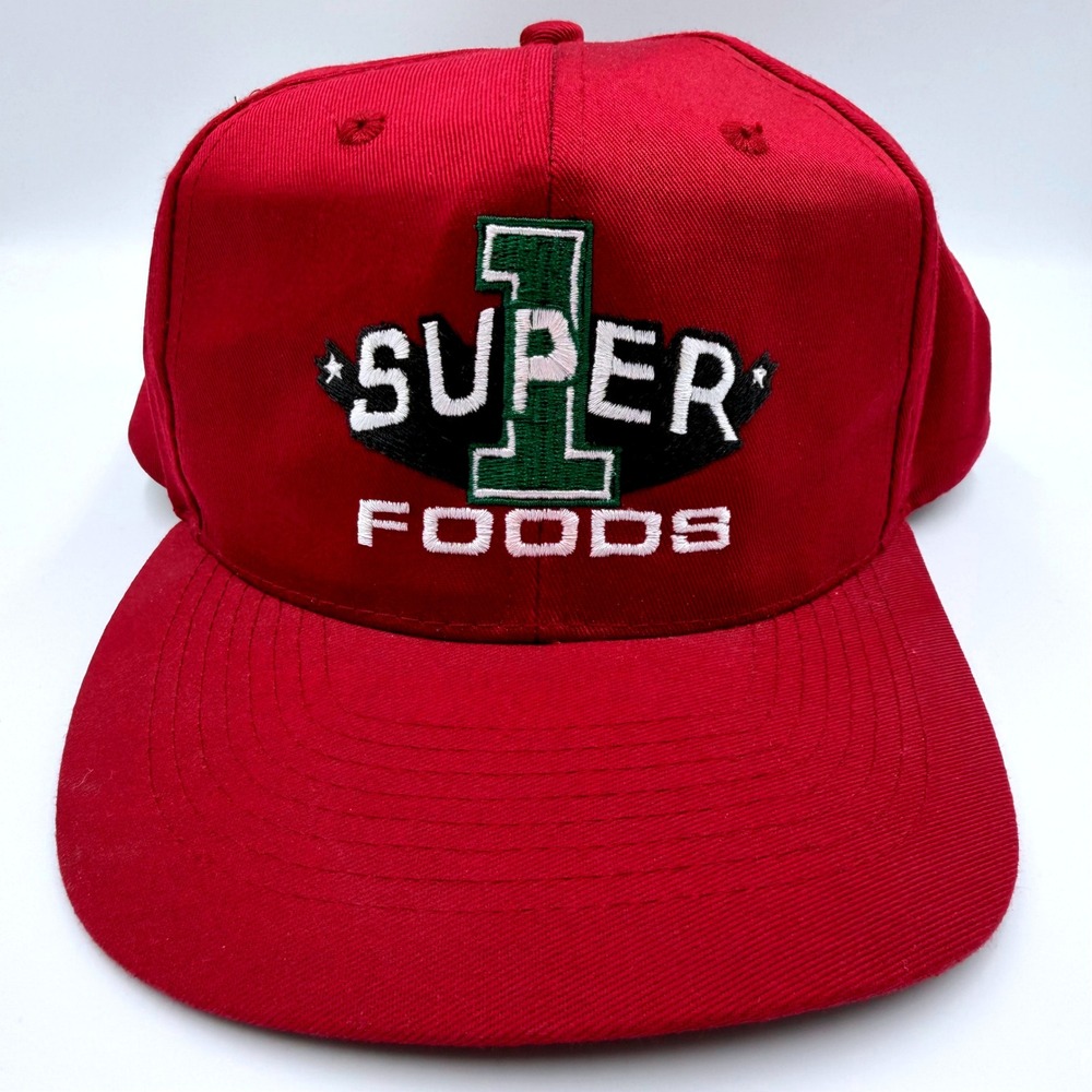 Vintage Otto Cap Super 1 Foods Snapback Hat Red Trucker Hat One Size Fits All